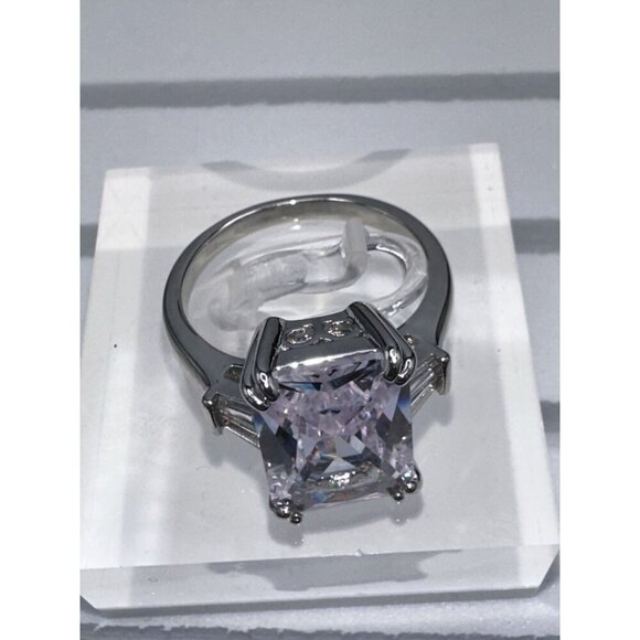 Silver Plated Cubic Zirconia Princess Cut Ring Size 9 - Picture 6 of 9